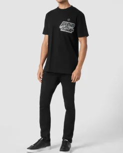 Czarny t-shirt z ozdobnym logo