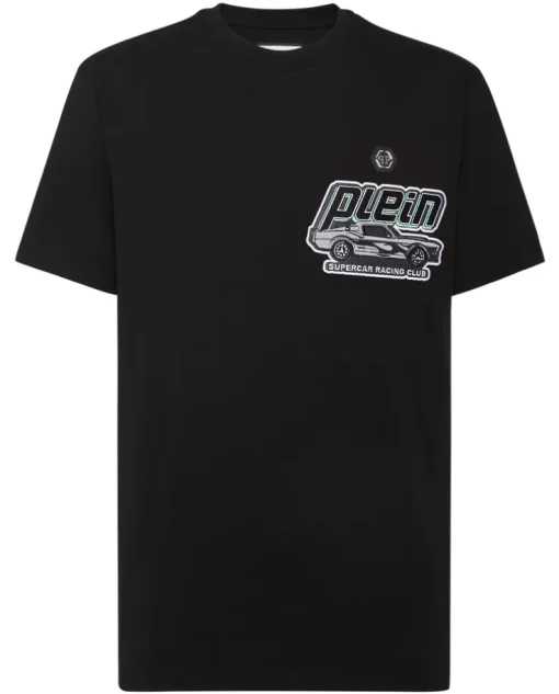 Czarny t-shirt z ozdobnym logo