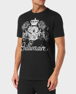 Czarny t-shirt z ozdobnym nadrukiem