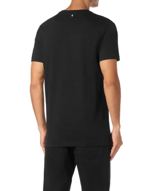 Czarny t-shirt z ozdobnym nadrukiem
