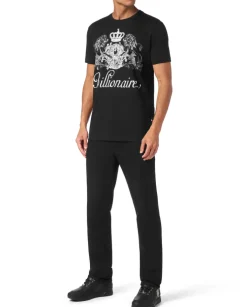 Czarny t-shirt z ozdobnym nadrukiem