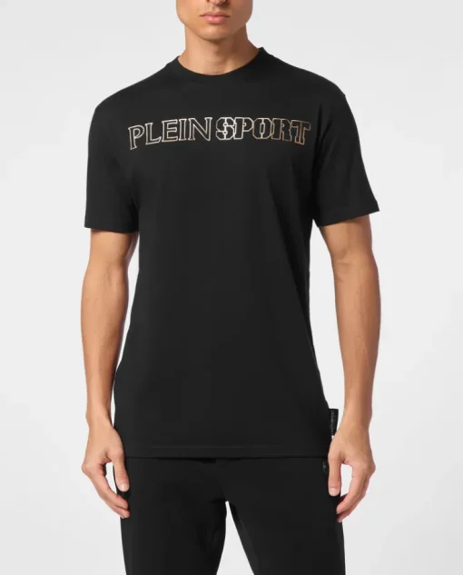 Czarny t-shirt z ozdobnym printem