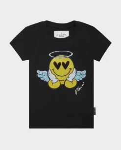 Czarny t-shirt z ozdobnym nadrukiem