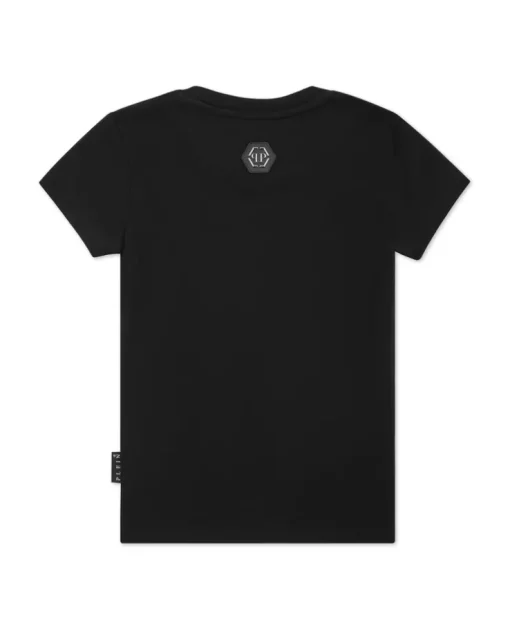 Czarny t-shirt z ozdobnym nadrukiem