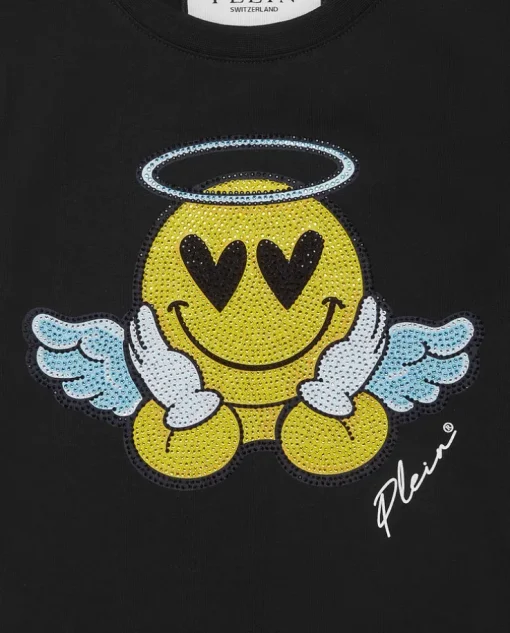 Czarny t-shirt z ozdobnym nadrukiem