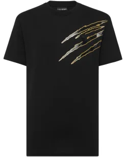 Czarny t-shirt ze złotą aplikacją