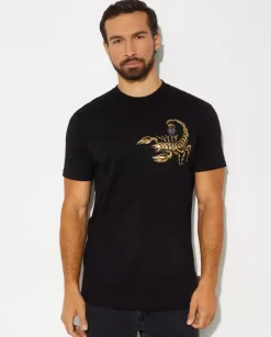 Czarny t-shirt ze złotą naszywką Scorpion