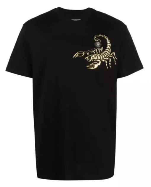 Czarny t-shirt ze złotą naszywką Scorpion