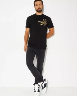 Czarny t-shirt ze złotą naszywką Scorpion