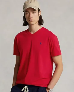 Czerwona koszulka z haftowanym logo Classic Fit