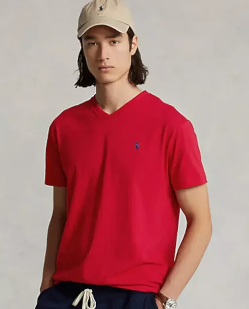 Czerwona koszulka z haftowanym logo Classic Fit