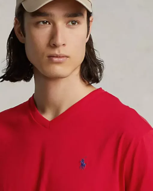 Czerwona koszulka z haftowanym logo Classic Fit
