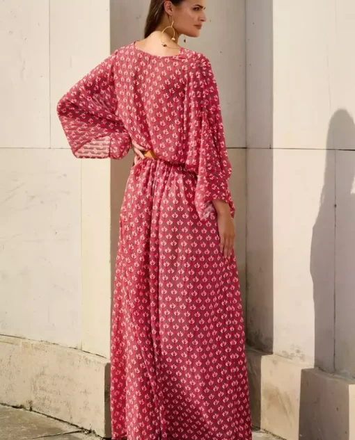 Czerwona maxi sukienka z paskiem Ismen