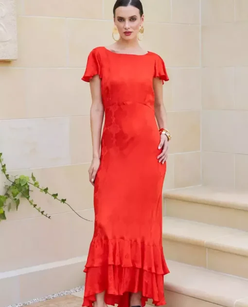 Czerwona sukienka z falbanami Como