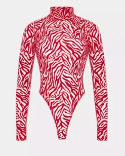 Czerwone body z welurowym printem Kylie Long