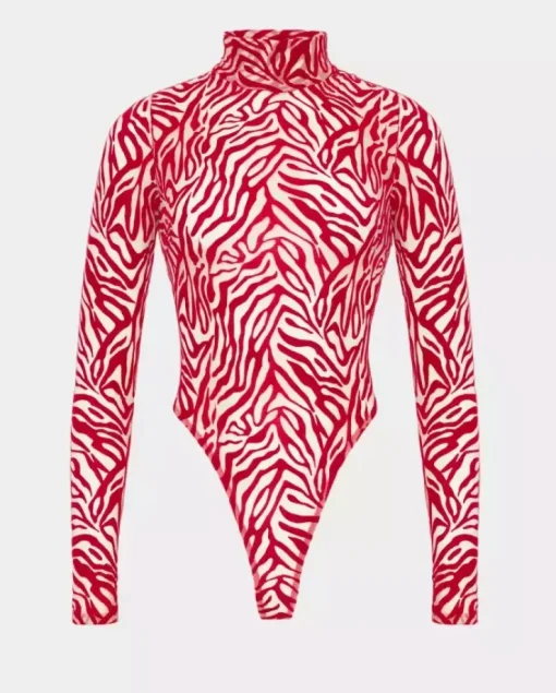 Czerwone body z welurowym printem Kylie Long