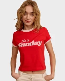 Czerwony t-shirt Cropped Sunday