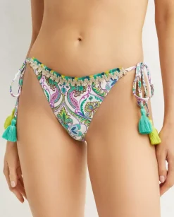 Dół od bikini z printem i ozdobnymi troczkami