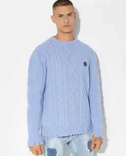 Dzianinowy błękitny sweter Skull & Bones