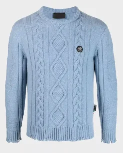 Dzianinowy błękitny sweter Skull & Bones