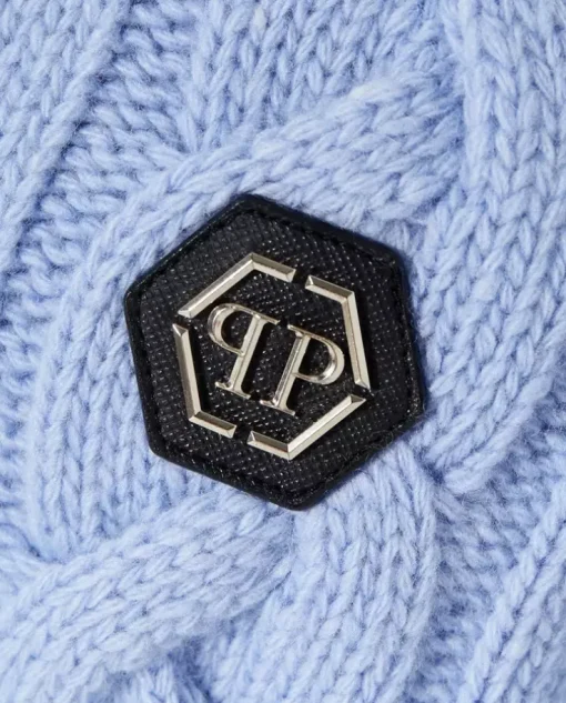 Dzianinowy błękitny sweter Skull & Bones