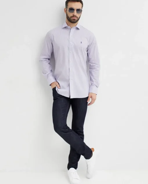Fioletowa koszula w paski Custom Fit