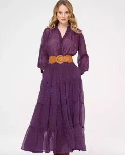 Fioletowa maxi sukienka z printem Diva
