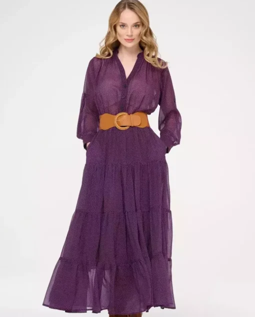 Fioletowa maxi sukienka z printem Diva