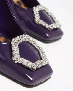 Fioletowe lakierowane szpilki Decollete Crystal