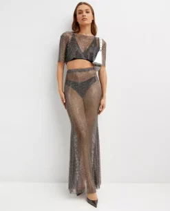 Grafitowy crop top z siateczki