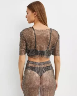 Grafitowy crop top z siateczki