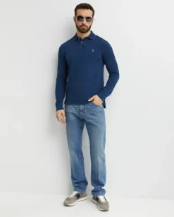 Granatowa bluzka polo z logo Slim Fit