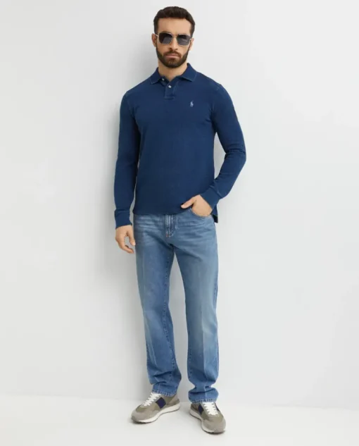 Granatowa bluzka polo z logo Slim Fit