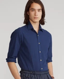 Granatowa koszula Dobby Slim Fit