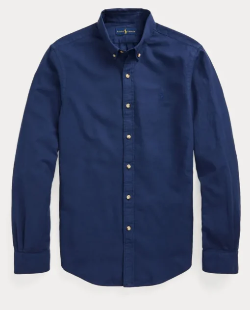 Granatowa koszula Dobby Slim Fit