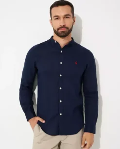 Granatowa koszula Slim Fit z logo