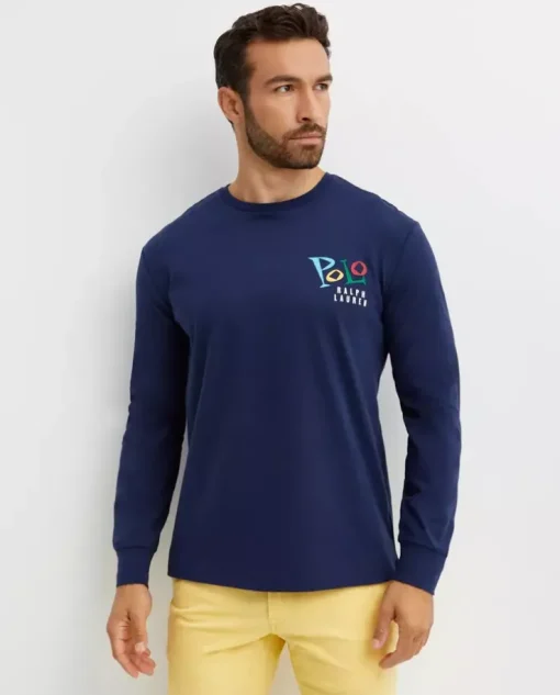 Granatowa koszulka z długim rękawem Classic Fit