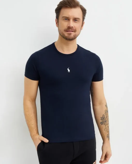 Granatowa koszulka z haftowanym logo Custom Slim Fit