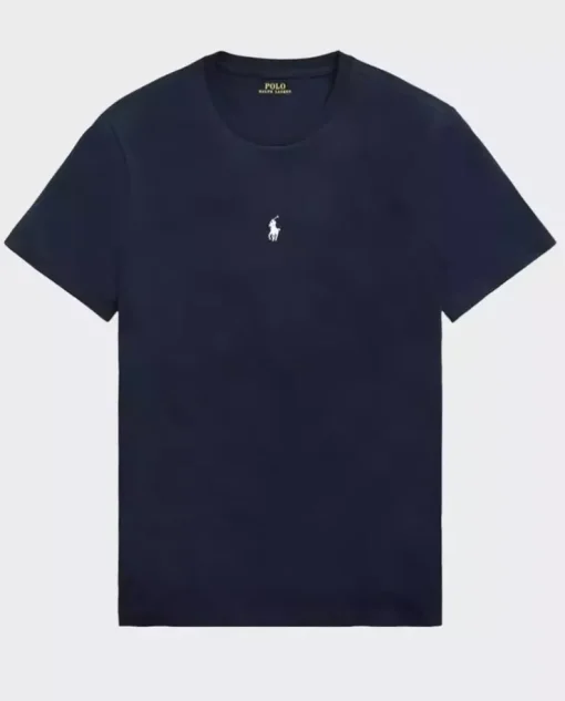 Granatowa koszulka z haftowanym logo Custom Slim Fit