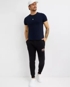 Granatowa koszulka z haftowanym logo Custom Slim Fit