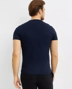 Granatowa koszulka z haftowanym logo Custom Slim Fit