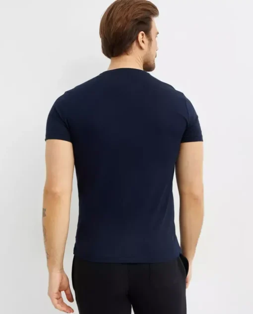 Granatowa koszulka z haftowanym logo Custom Slim Fit