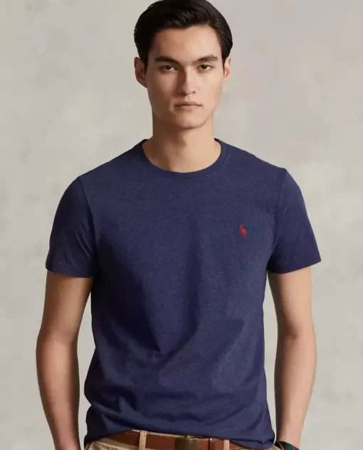 Granatowa koszulka z logo Custom Slim Fit