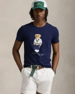Granatowa koszulka z misiem Custom Slim Fit