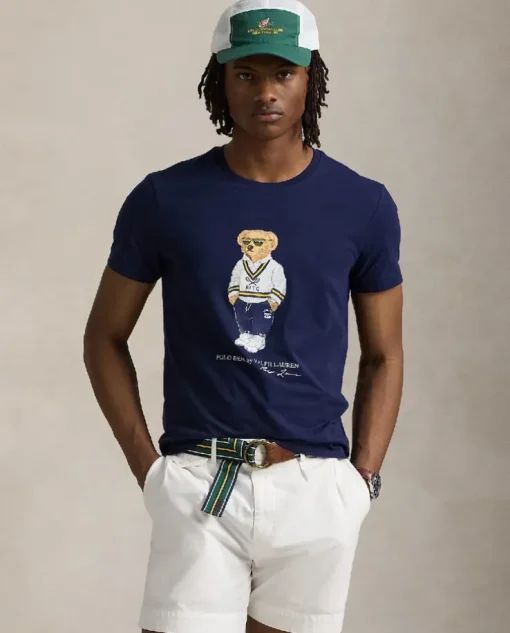 Granatowa koszulka z misiem Custom Slim Fit