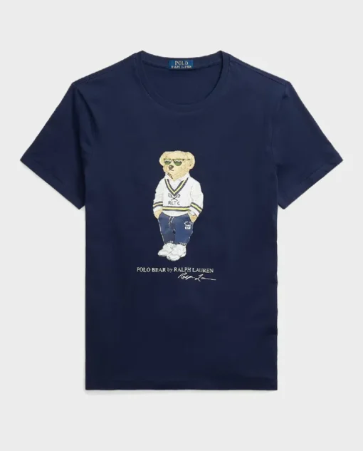 Granatowa koszulka z misiem Custom Slim Fit