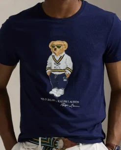 Granatowa koszulka z misiem Custom Slim Fit