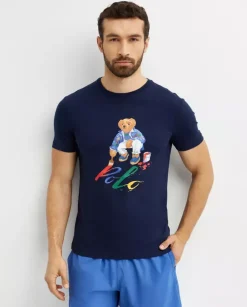 Granatowa koszulka z misiem Custom Slim Fit