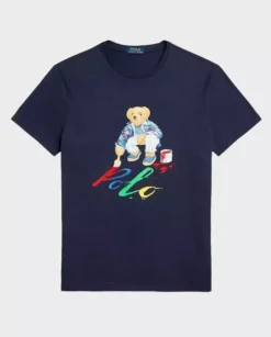 Granatowa koszulka z misiem Custom Slim Fit