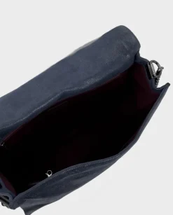Granatowa skórzana torebka na ramię